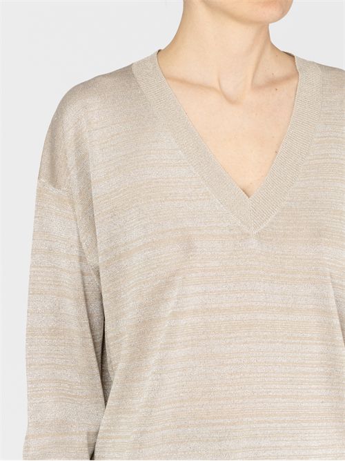 Linen and Cotton V-Neck Sweater with Lurex Threads FABIANA FILIPPI | MAD275F510L3791259